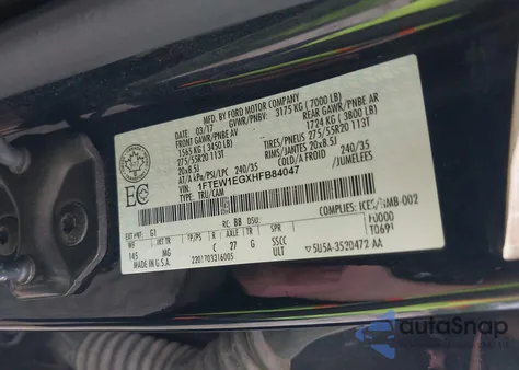 2017 Ford F-150 Xlt z USA, uszkodzony, nr VIN 1FTEW1EGXHFB84047